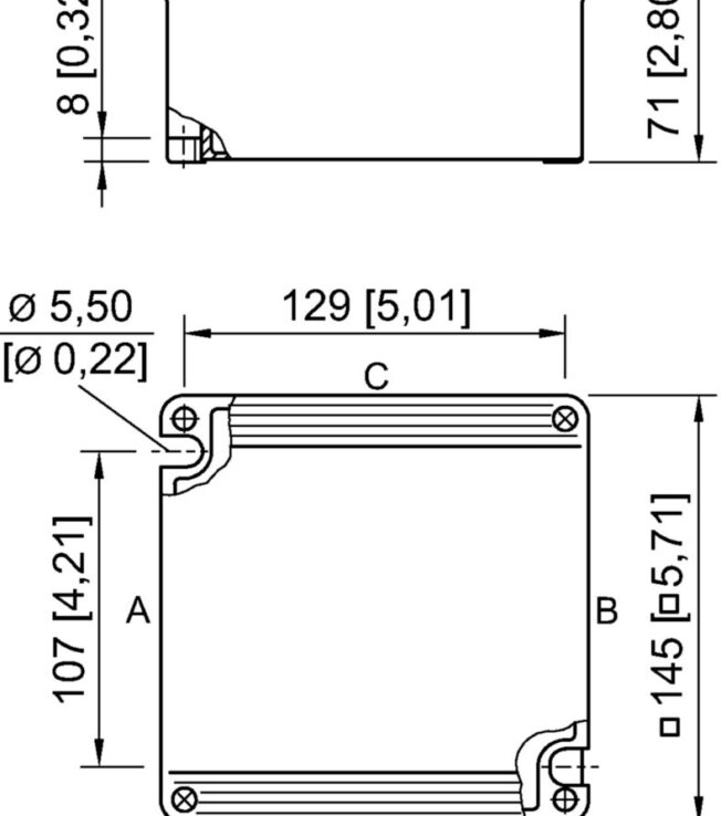 Ex e terminal box, 440 V, 1x WAGO 221-482, 6x M25 x 1.5 Polyamide cable gland, black, 1x Mounting rail 35 x 120 mm, Zone 1/2/21/22